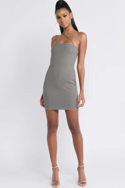 Tobi Cross It Off Cross Halter Bodycon Mini Dress - Gray