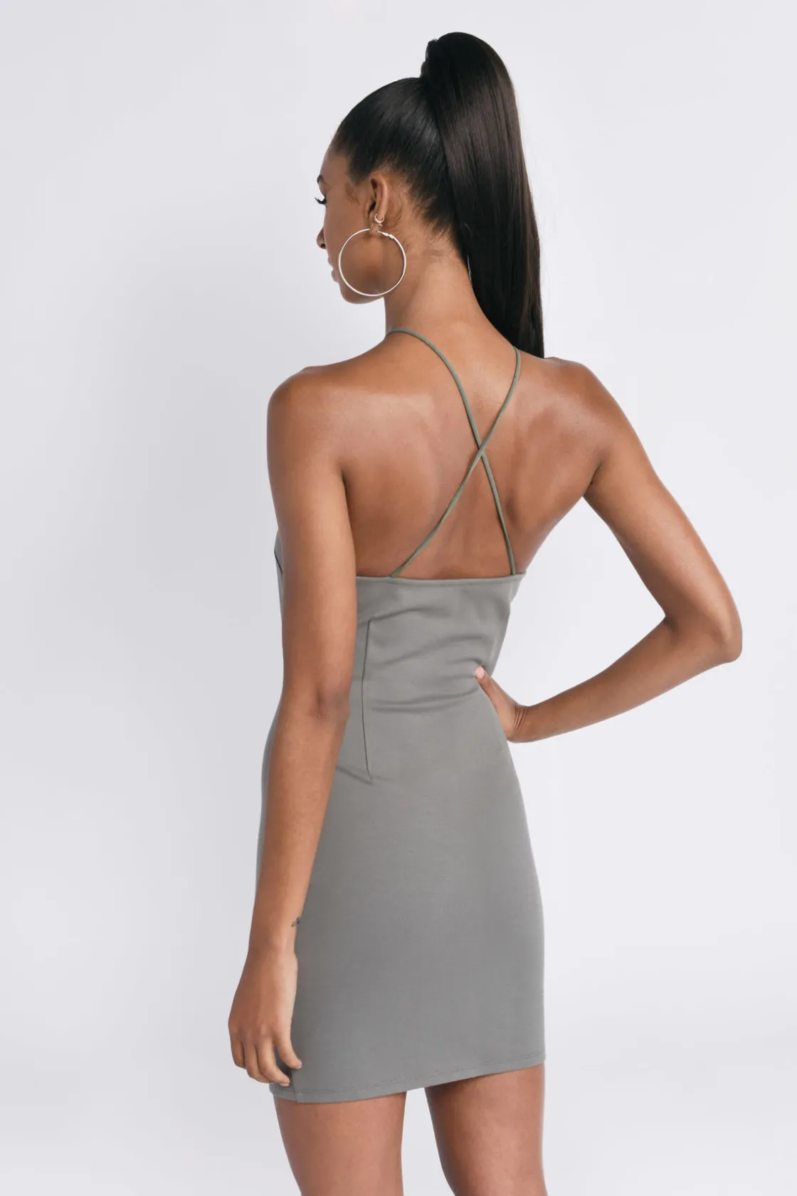 Tobi Cross It Off Cross Halter Bodycon Mini Dress - Gray