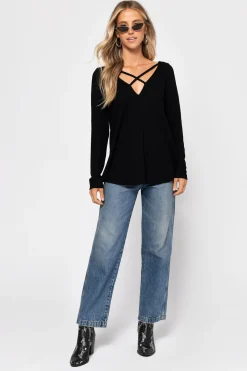 Tobi Cross My Heart Criss Cross Top - Taupe