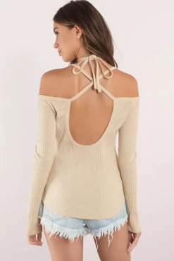 Tobi Cross My Mind Cross Halter Top - Toast