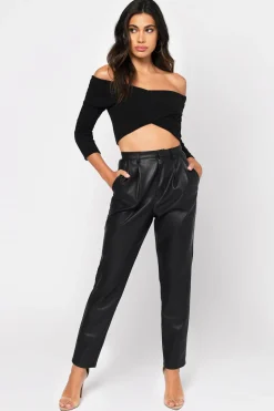 Tobi Crossing Lines Crop Top - Black