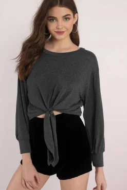 Tobi Crystal Front Tie Top - Beige