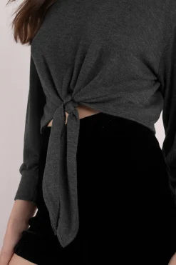 Tobi Crystal Front Tie Top - Beige