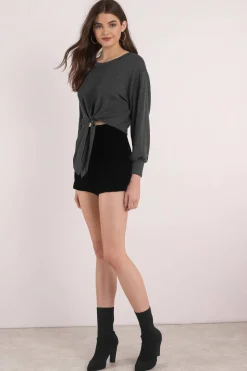 Tobi Crystal Front Tie Top - Beige