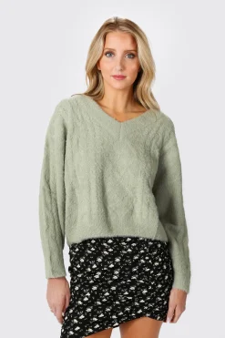 Tobi Cuddle Season Cable Knit Sweater - Green