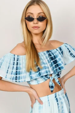 Tobi Cut Ties Crop Top - Blue