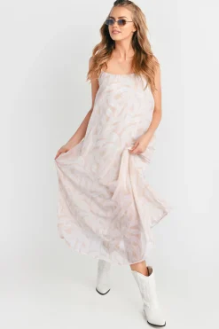 Tobi Dallas Leaf Print Open Back Maxi Dress -