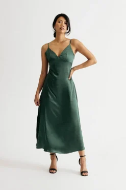 Tobi Dance Away Satin Slit Maxi Dress