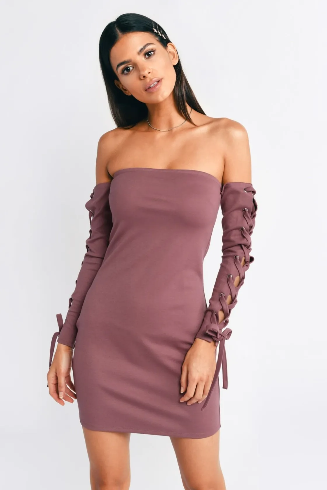 Tobi Danielle Lace Up Sleeve Bodycon Mini Dress - Black