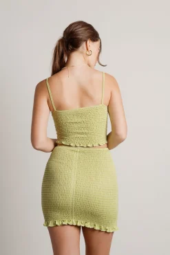 Tobi Day Fun Smocked Crop Top And Mini Skirt Set - Kiwi Green