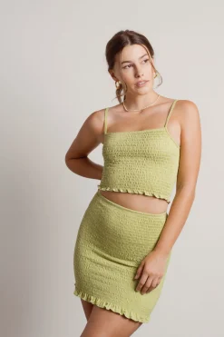 Tobi Day Fun Smocked Crop Top And Mini Skirt Set - Kiwi Green