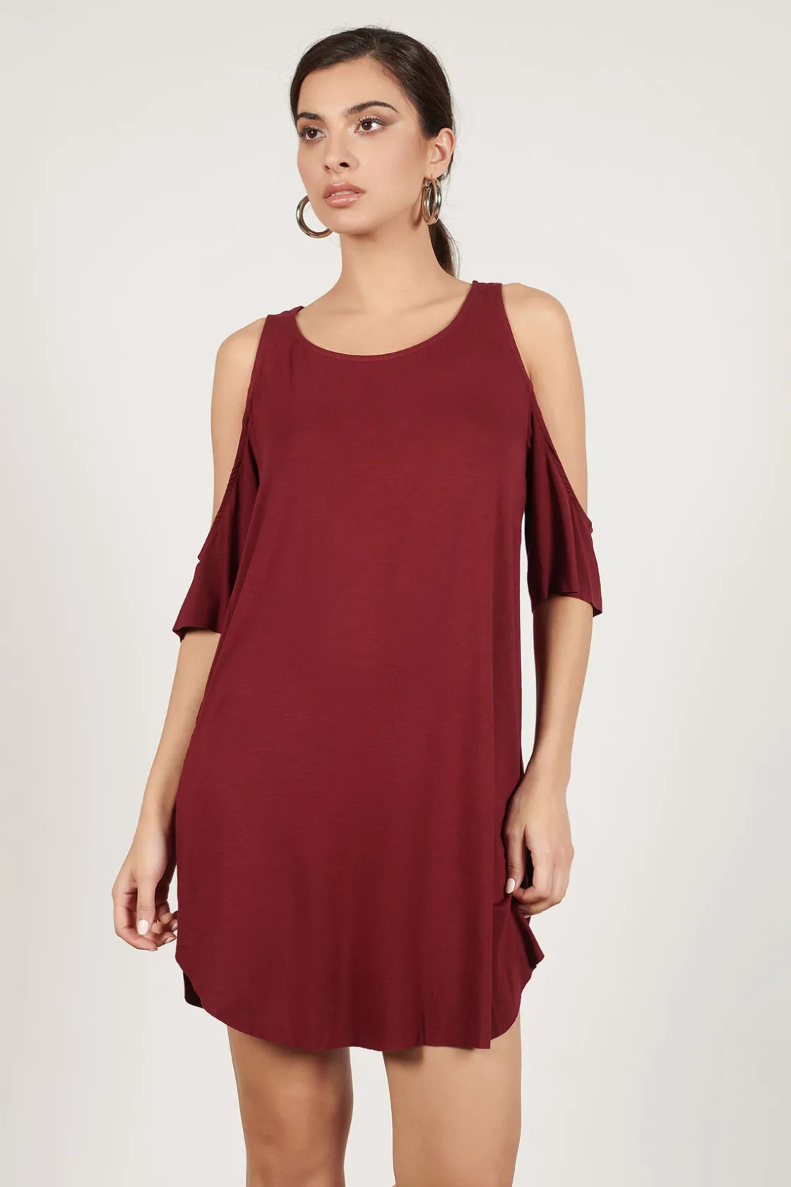 Tobi Daydream Cold Shoulder Shift Mini Dress - Heather Grey