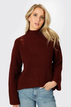 Tobi Deep End Distressed Sweater - Wine