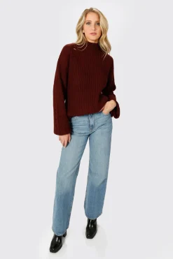Tobi Deep End Distressed Sweater - Wine