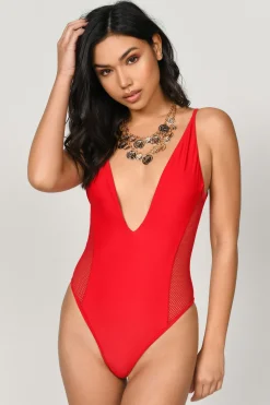 Tobi Deep End Plunging One Piece Swimsuit - White