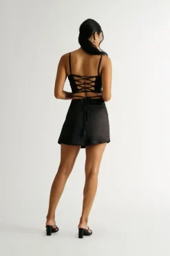 Tobi Demie Satin Mini Skirt - Ecru
