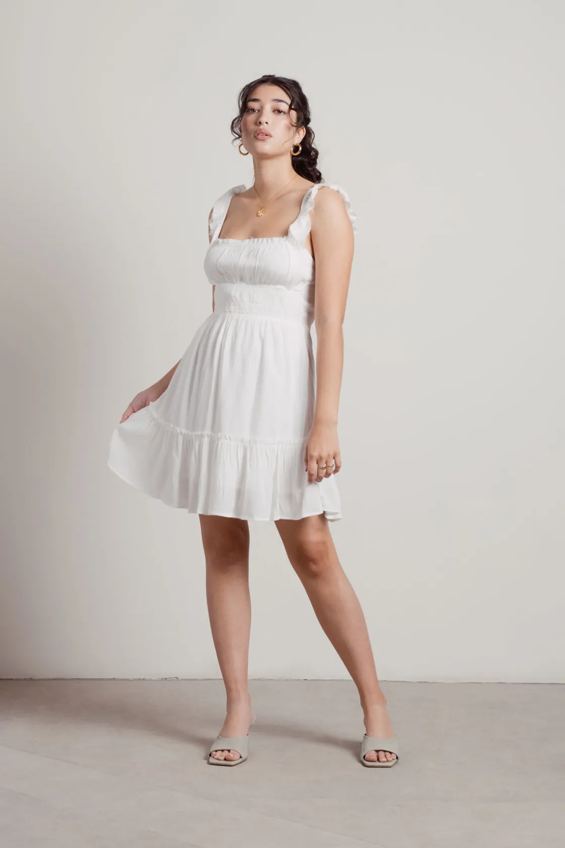 Tobi Dime Piece Smocked Square Neck Mini Dress - White