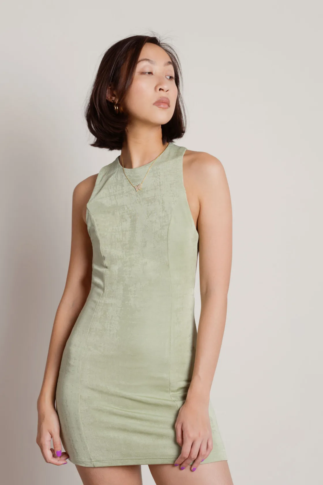 Tobi Dizzying Open Back Bodycon Mini Dress - Green