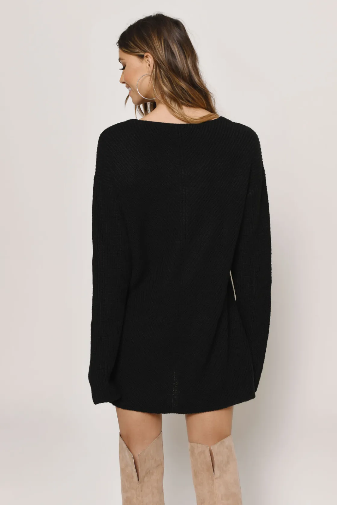 Tobi Don't Let Me Down Plunging Sweater Mini Dress - Toast