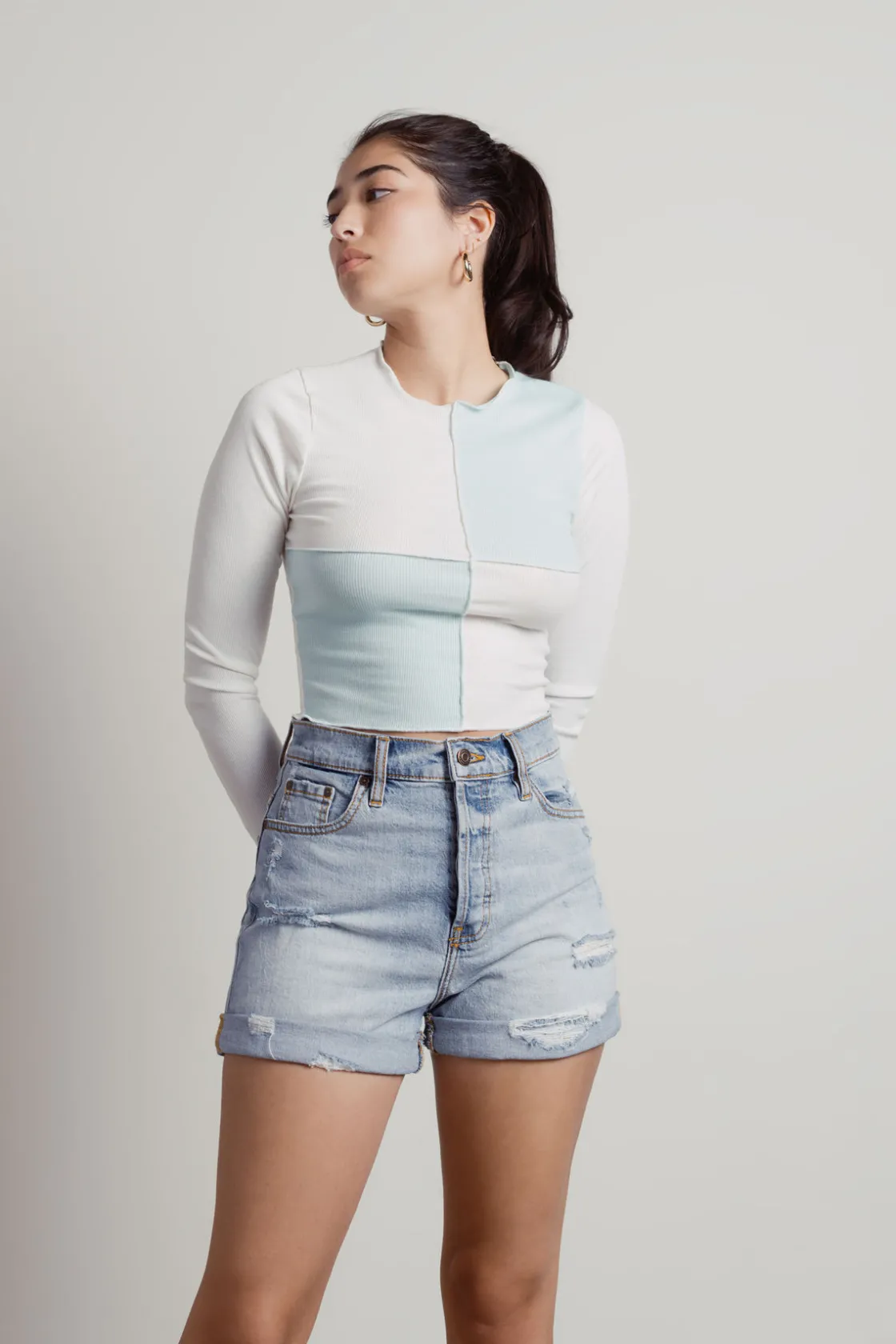 Tobi Elaire Two-toned Top - White & Blue