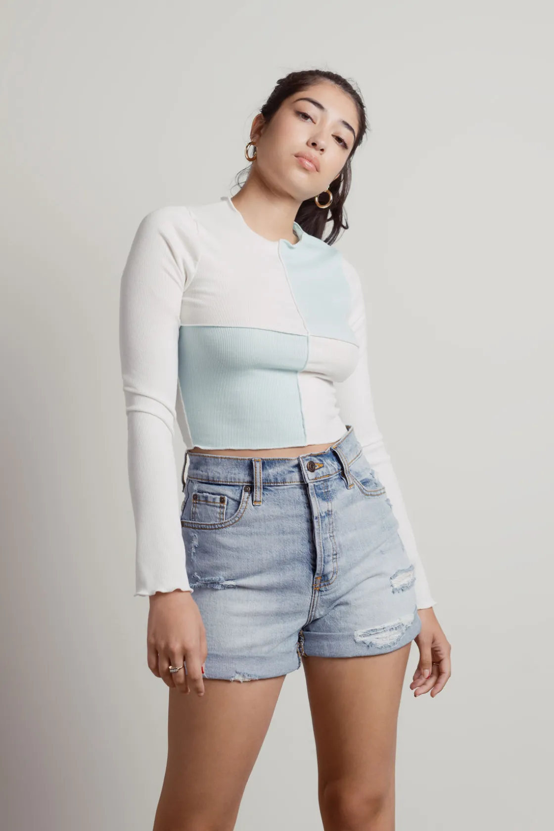 Tobi Elaire Two-toned Top - White & Blue
