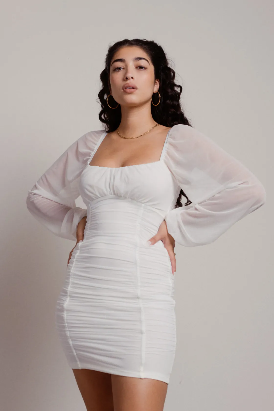 Tobi Eli Ruched Balloon Sleeve Mini Dress -
