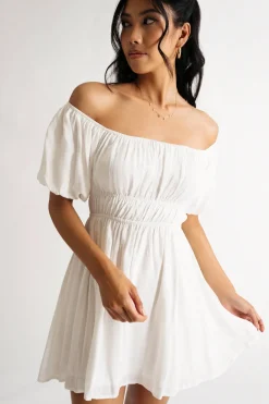 Tobi Ellis Off The Shoulder Skater Mini Dress - Off White