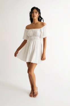 Tobi Ellis Off The Shoulder Skater Mini Dress - Off White
