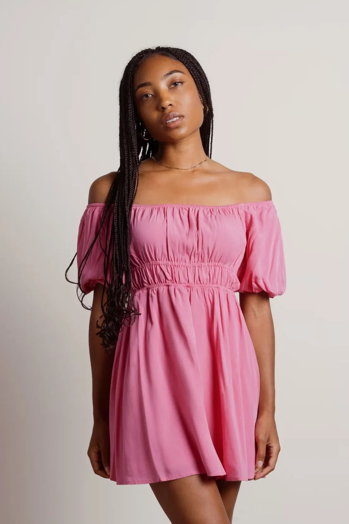 Tobi Ellis Off The Shoulder Skater Mini Dress - Off White