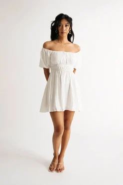 Tobi Ellis Off The Shoulder Skater Mini Dress - Off White