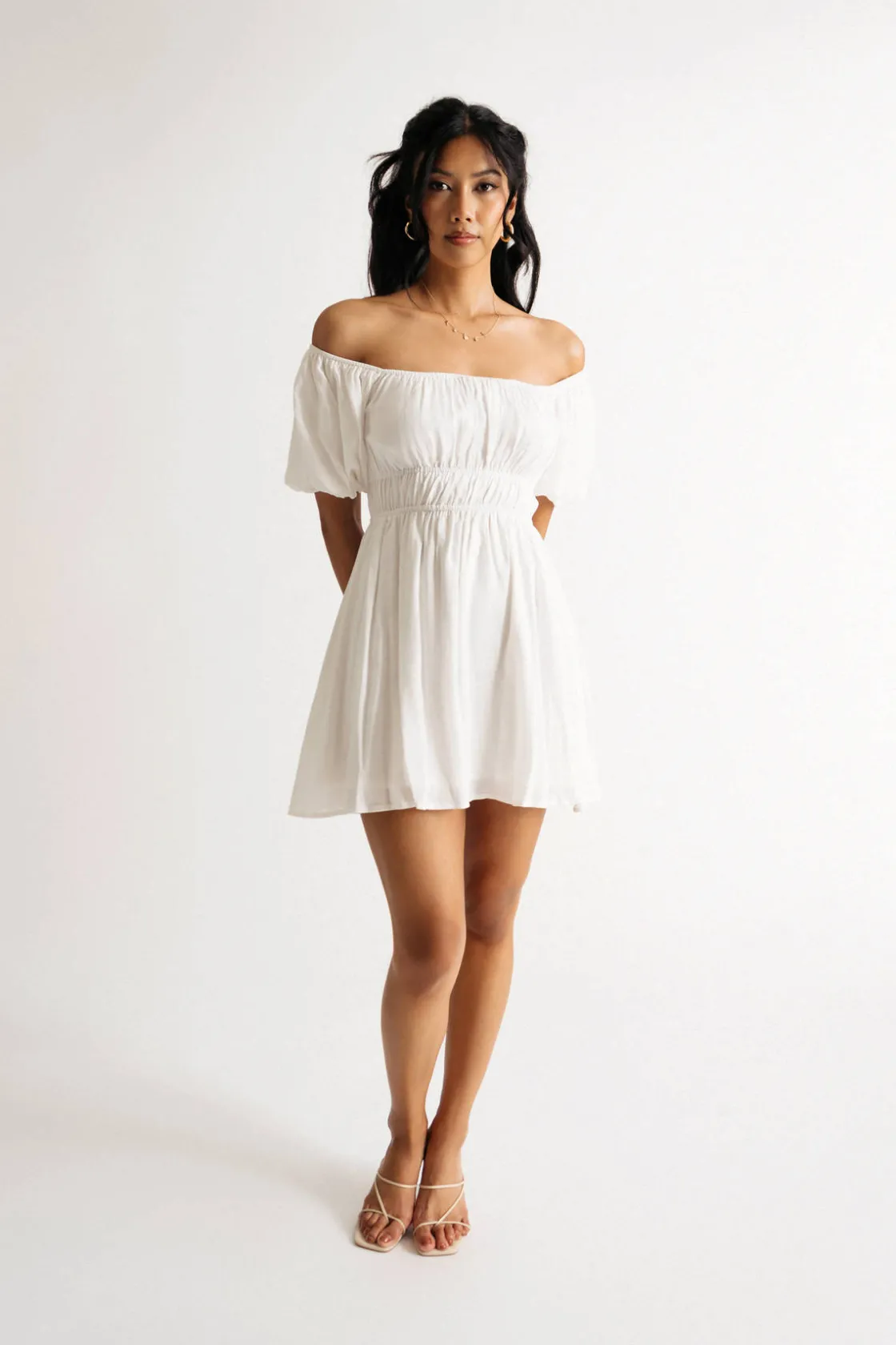 Tobi Ellis Off The Shoulder Skater Mini Dress - Off White