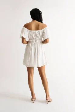 Tobi Ellis Off The Shoulder Skater Mini Dress - Off White
