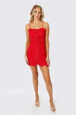 Tobi Elsa Lace Up Eyelet Mini Dress -