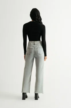 Tobi Emilee Black Ribbed Collared Sweater Top