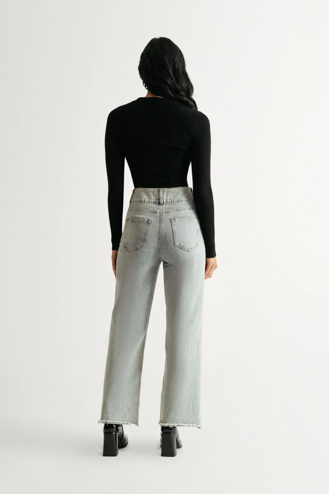 Tobi Emilee Black Ribbed Collared Sweater Top