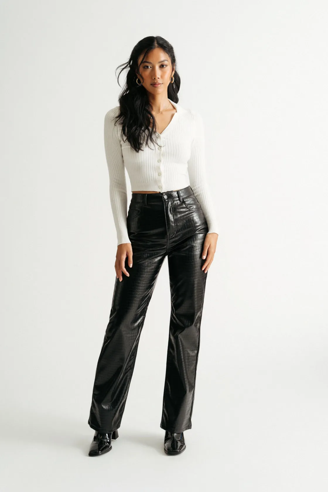 Tobi Emilee Black Ribbed Collared Sweater Top