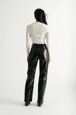 Tobi Emilee Black Ribbed Collared Sweater Top