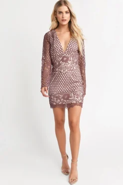 Tobi Emily Plunging Lace Mini Dress - Rose