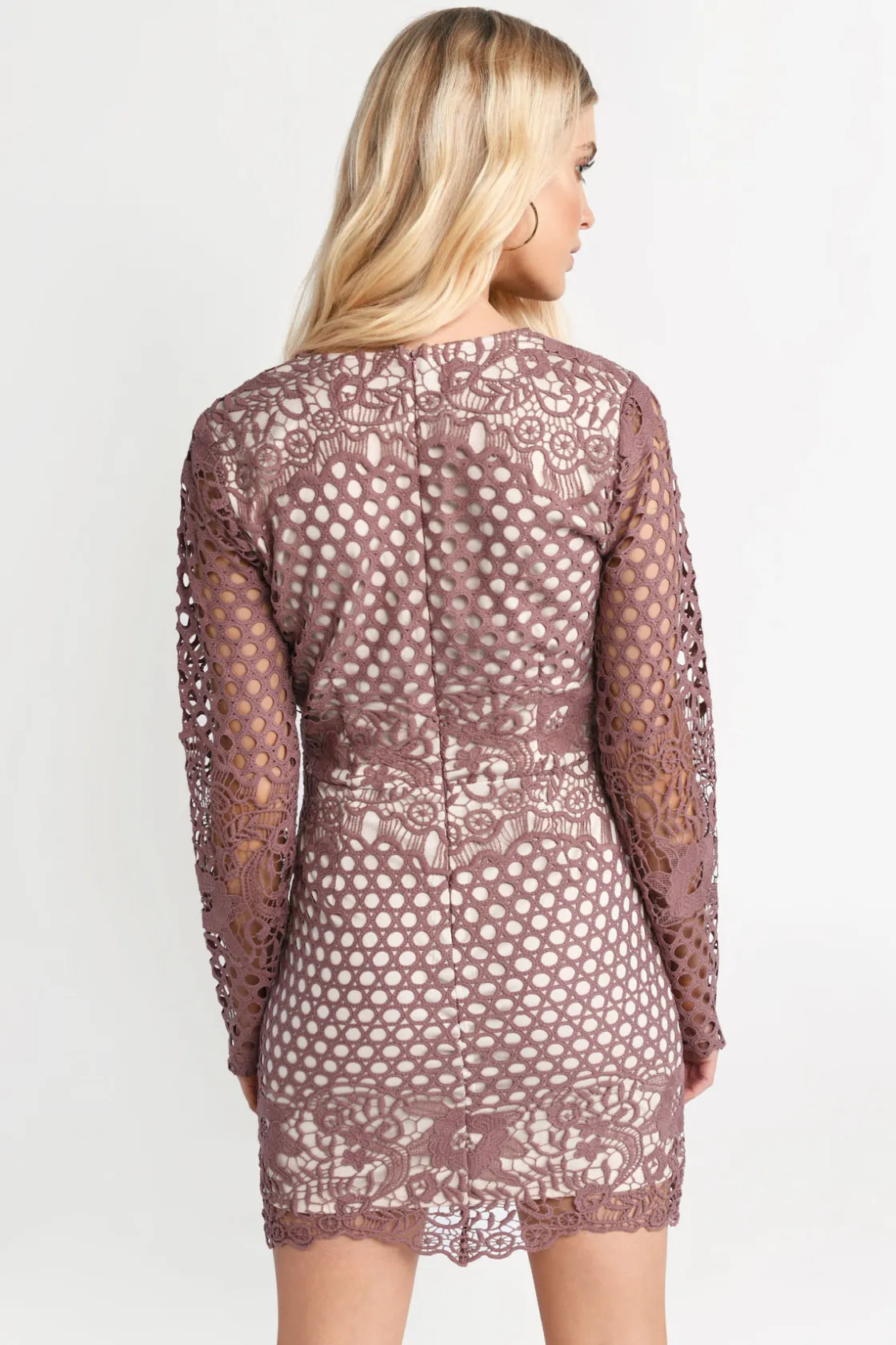Tobi Emily Plunging Lace Mini Dress - Rose