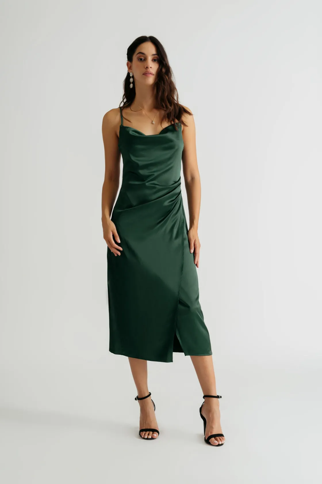 Tobi Emma Satin Cowl Neck Midi Dress - Copper