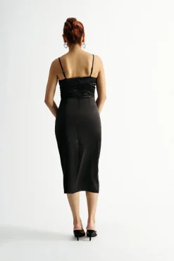 Tobi Emma Satin Cowl Neck Midi Dress - Copper