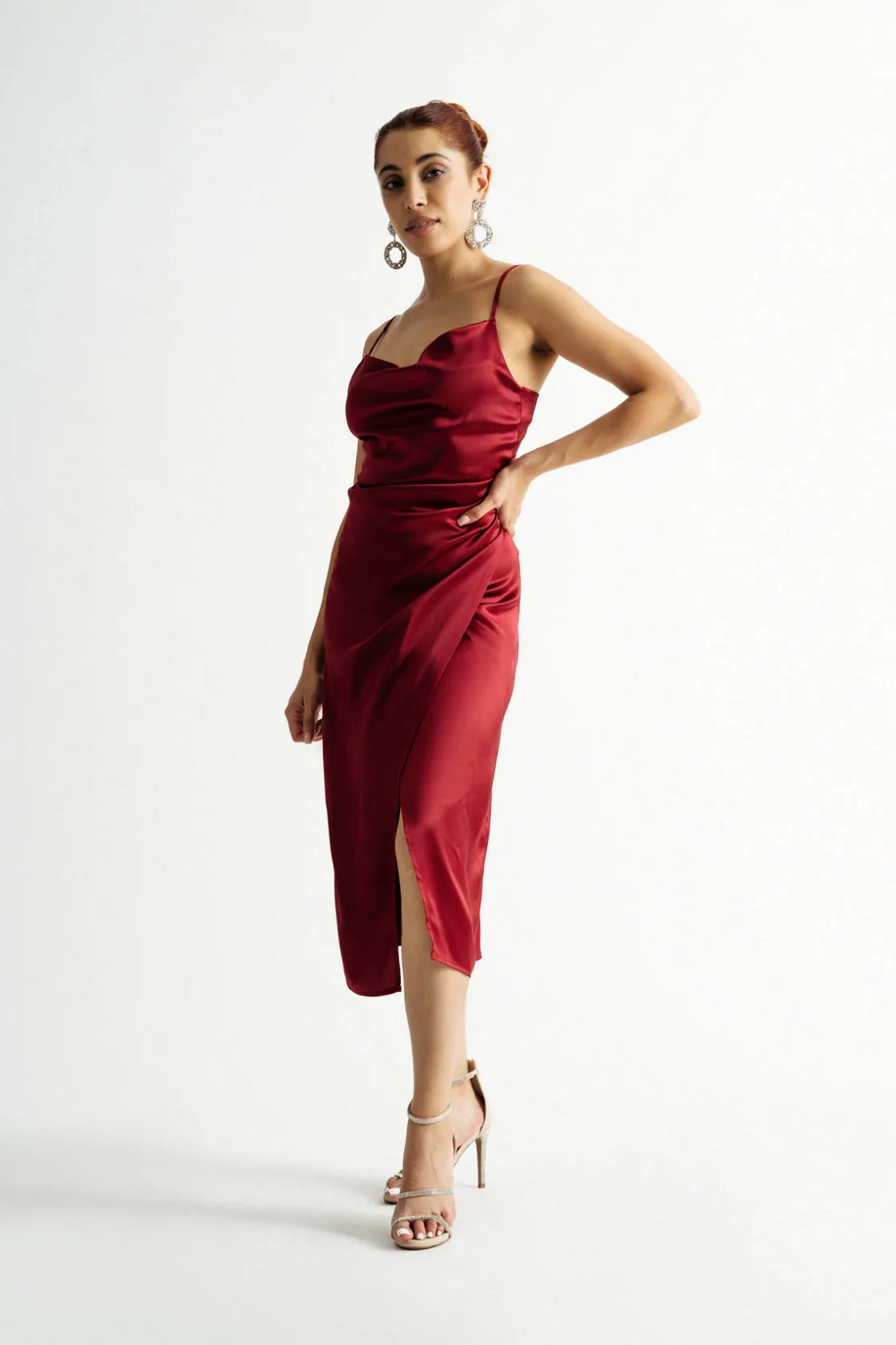 Tobi Emma Satin Cowl Neck Midi Dress - Copper