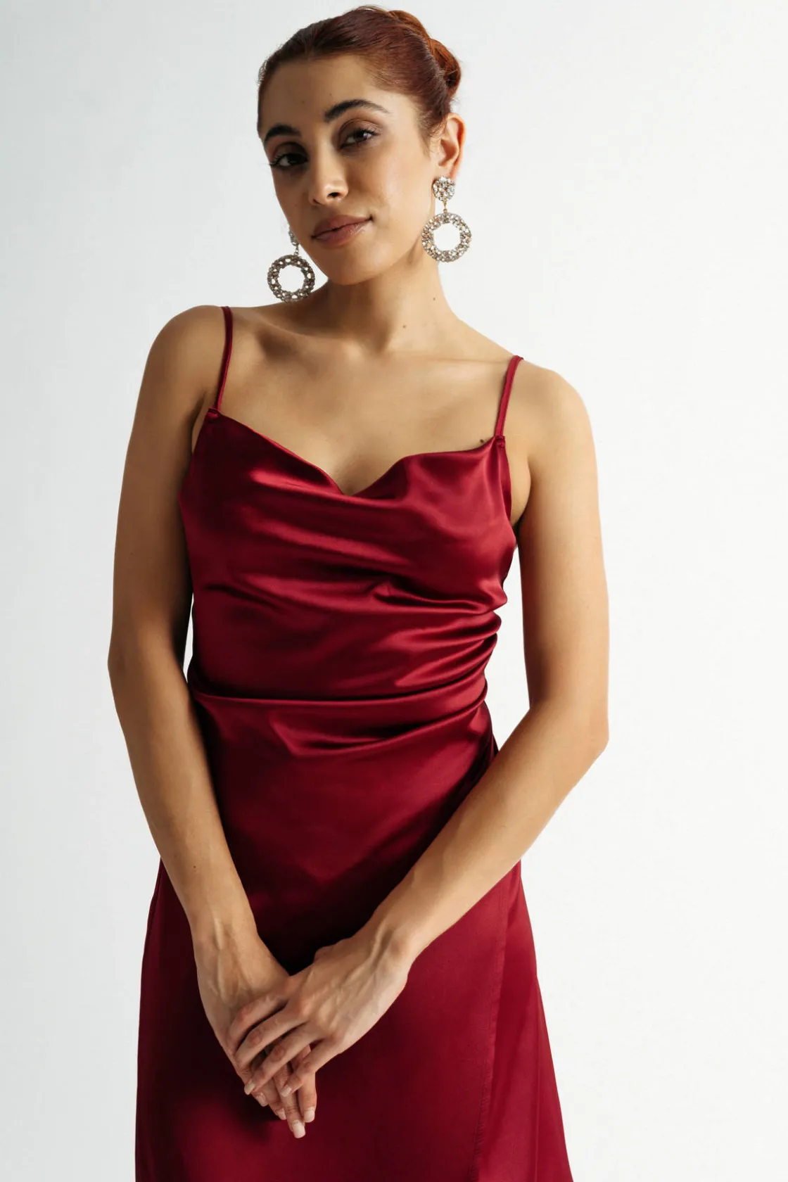 Tobi Emma Satin Cowl Neck Midi Dress - Copper