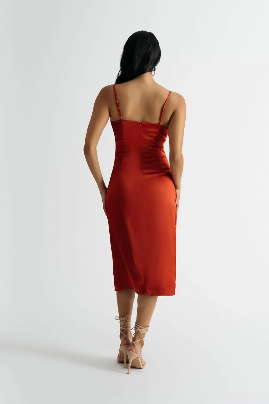 Tobi Emma Satin Cowl Neck Midi Dress - Copper