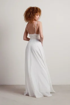 Tobi Enchanted Crochet Deep V Maxi Dress - White