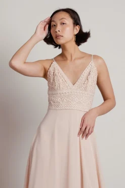 Tobi Enchanted Crochet Deep V Maxi Dress - White