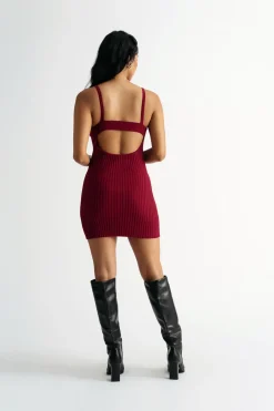 Tobi End Up Here Ribbed Open Back Mini Dress - Ruby Red