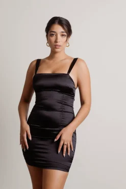 Tobi Erika Satin Bodycon Mini Dress - Black