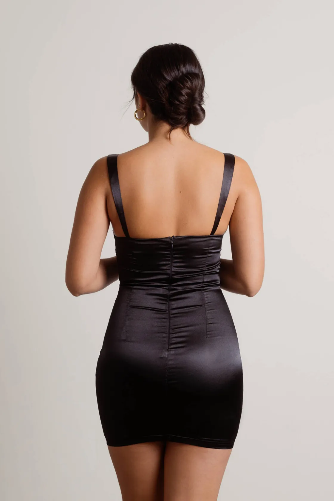 Tobi Erika Satin Bodycon Mini Dress - Black
