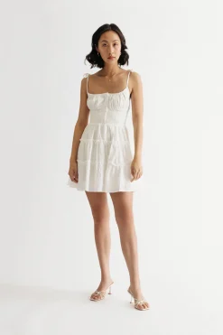 Tobi Evaline Smocked Babydoll Ruffled Dress